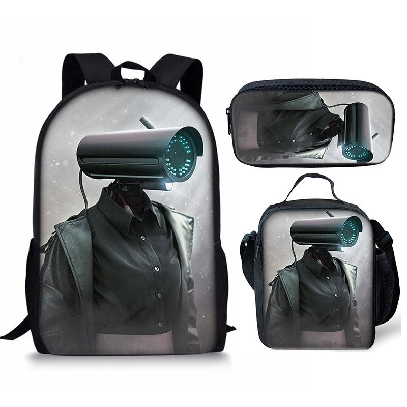 New 3PC-SET Skibidi Toilet Man Backpack Custom Game Peripheral Schoolbags For Primary Secondary School Teenage