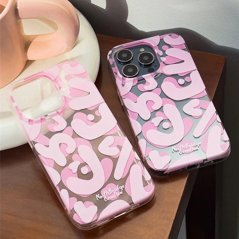 Original Graffiti Ornaments Phone Case Cute Pink TransparentSoft Silicone Phone Case For iPhone 15 14 13 12  Pro Max Cover