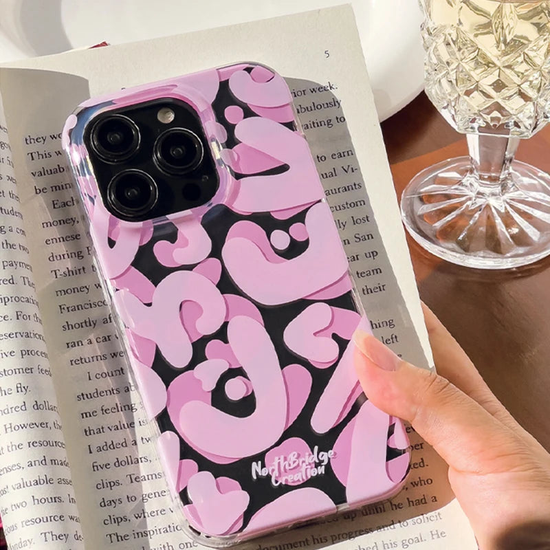 Original Graffiti Ornaments Phone Case Cute Pink TransparentSoft Silicone Phone Case For iPhone 15 14 13 12  Pro Max Cover