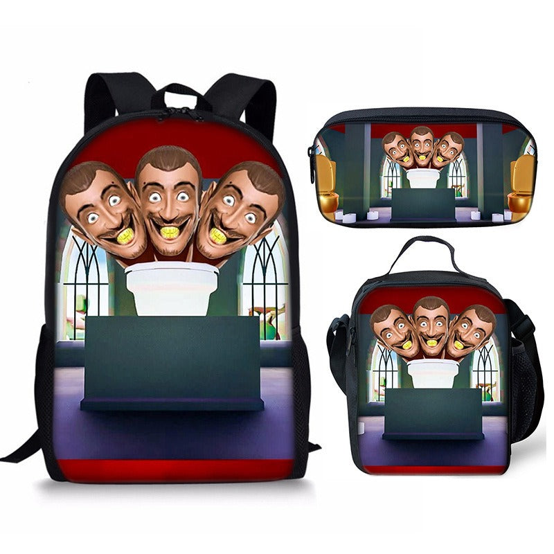 New 3PC-SET Skibidi Toilet Man Backpack Custom Game Peripheral Schoolbags For Primary Secondary School Teenage