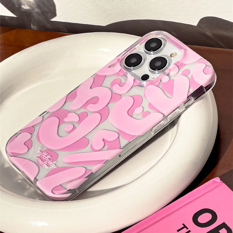 Original Graffiti Ornaments Phone Case Cute Pink TransparentSoft Silicone Phone Case For iPhone 15 14 13 12  Pro Max Cover