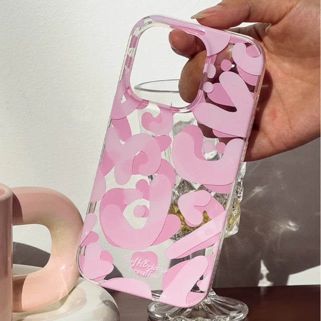 Original Graffiti Ornaments Phone Case Cute Pink TransparentSoft Silicone Phone Case For iPhone 15 14 13 12  Pro Max Cover