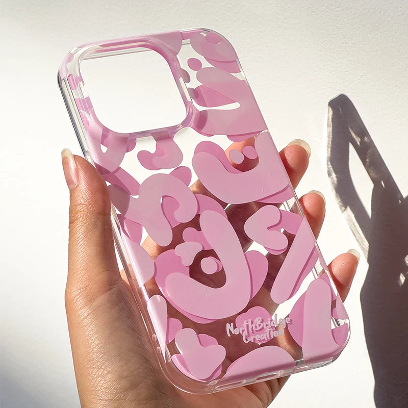 Original Graffiti Ornaments Phone Case Cute Pink TransparentSoft Silicone Phone Case For iPhone 15 14 13 12  Pro Max Cover