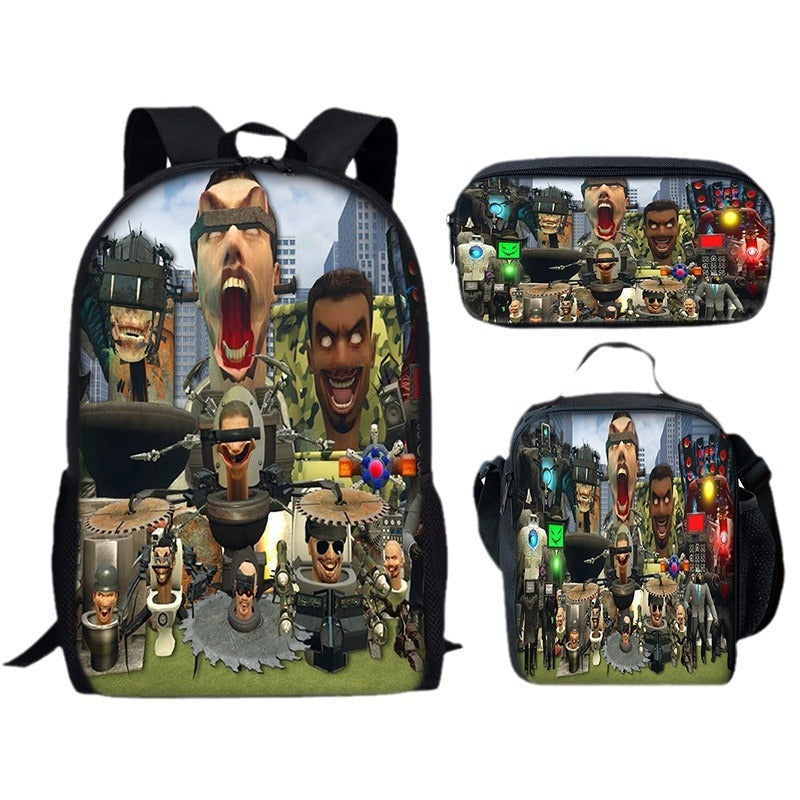 New 3PC-SET Skibidi Toilet Man Backpack Custom Game Peripheral Schoolbags For Primary Secondary School Teenage